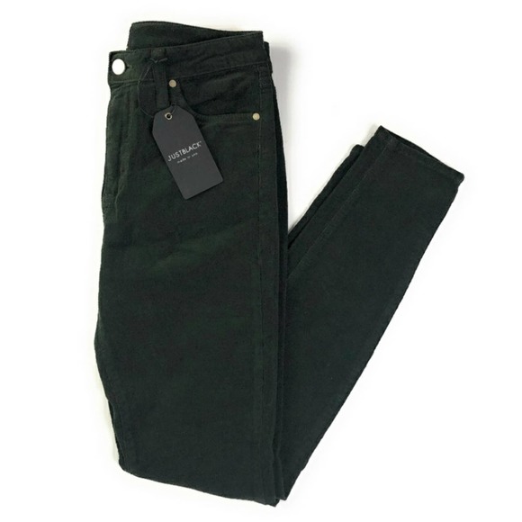 Just Black Denim - Just Black Pine Green Mid Rise Corduroy Skinny Pants Size 33 Waist 34.5 NWT
